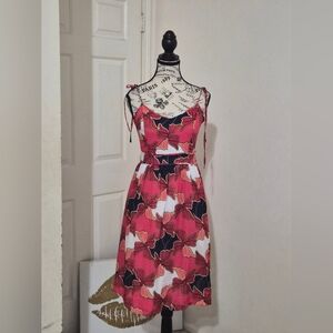 Ann Taylor Pink and Black Floral Midi Dress